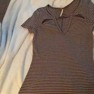 Free People Frenchie Stripe Cutout Top Taupe and Blue‎ Size S/XS nwot